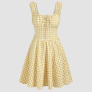 Cider Yellow Checkered Mini Dress